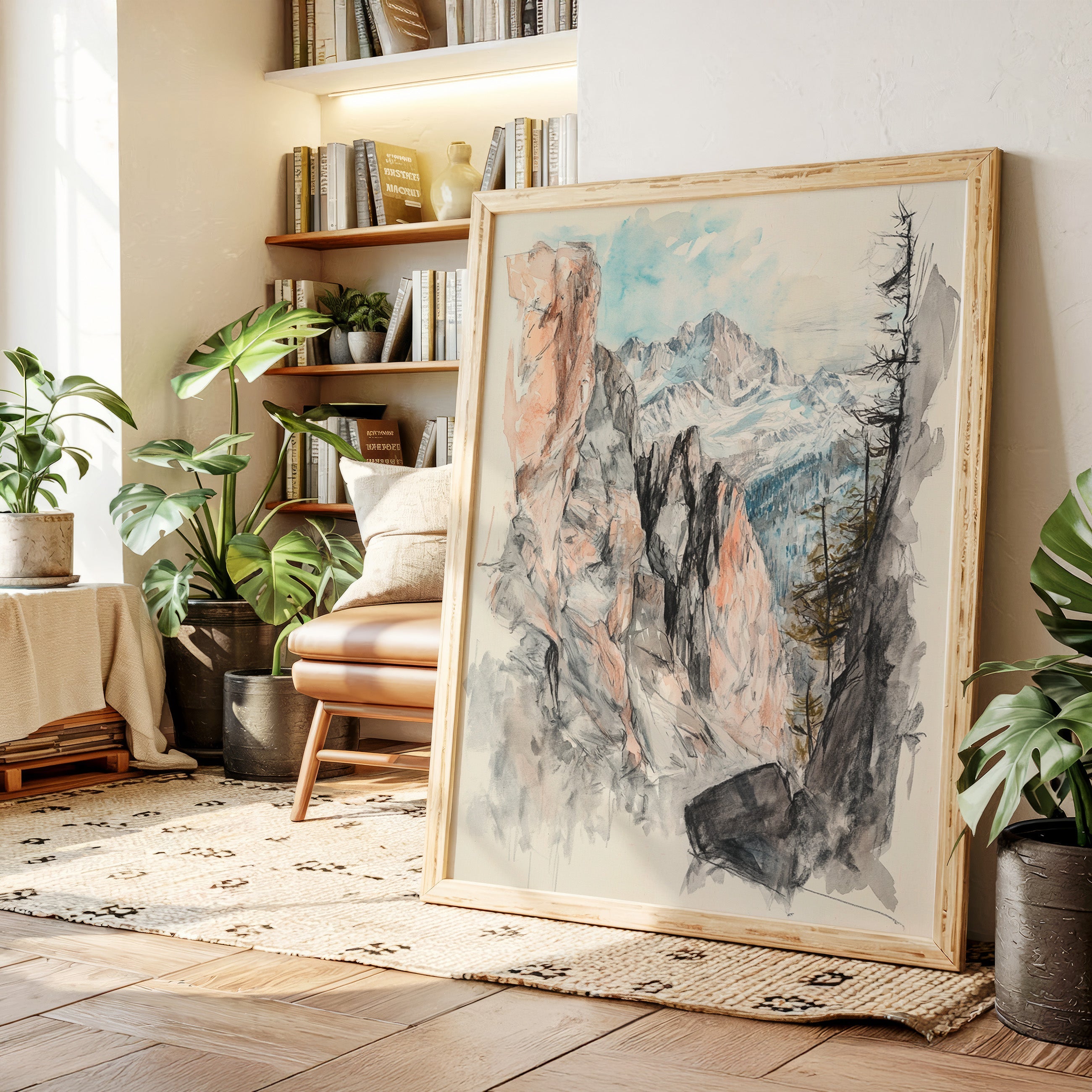 Alpine Canyon Watercolor Print – Mountain Cliff Wall Art
