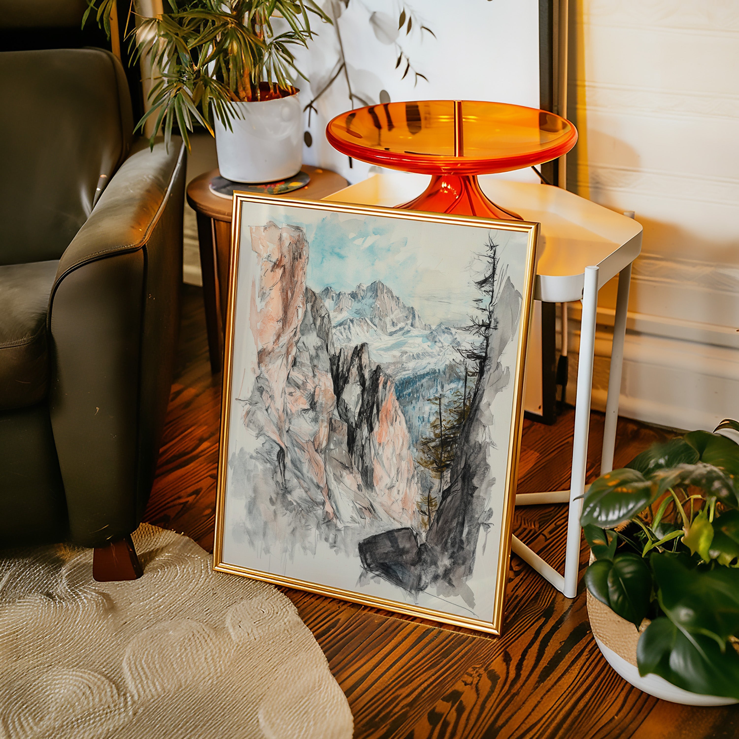 Alpine Canyon Watercolor Print – Mountain Cliff Wall Art
