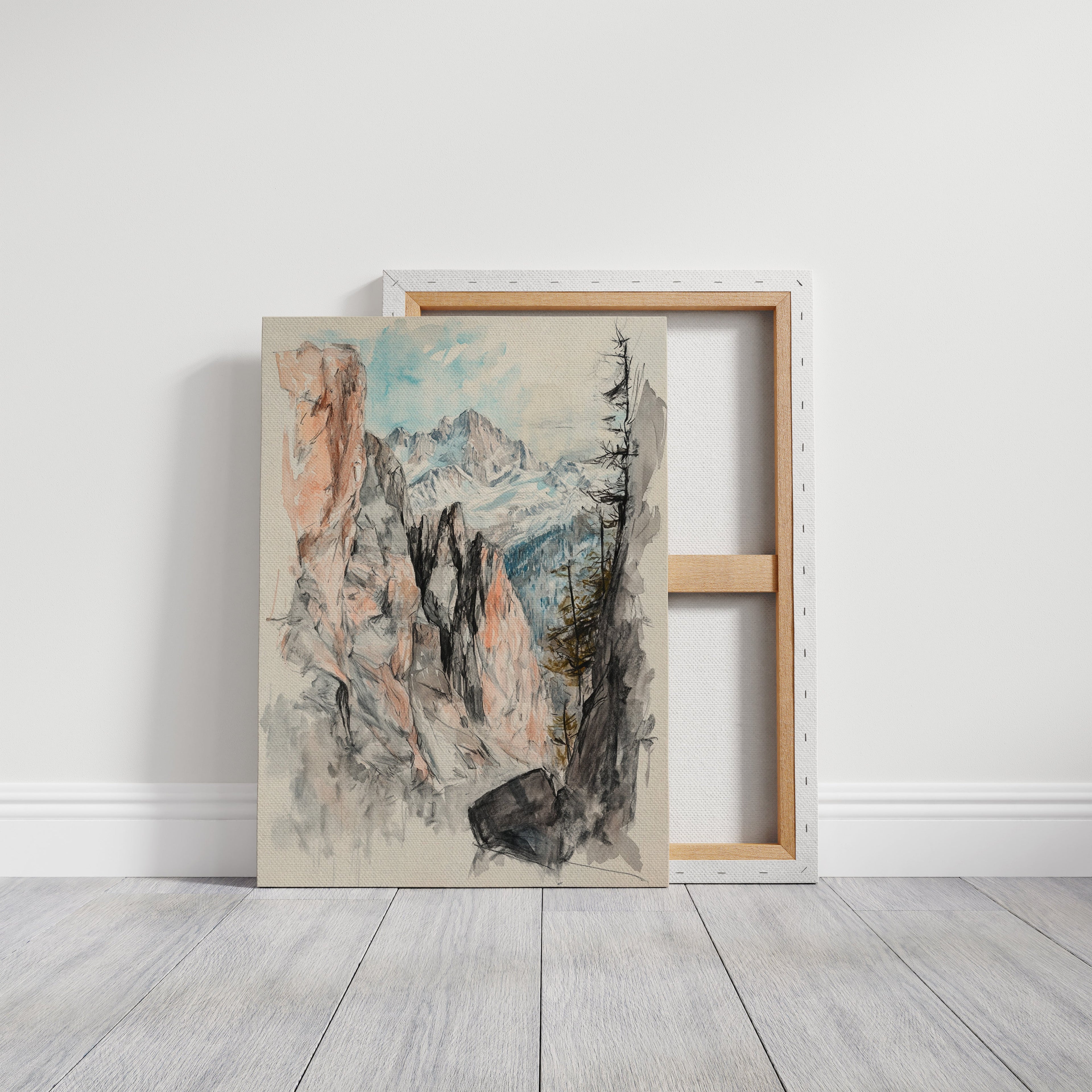 Alpine Canyon Watercolor Print – Mountain Cliff Wall Art