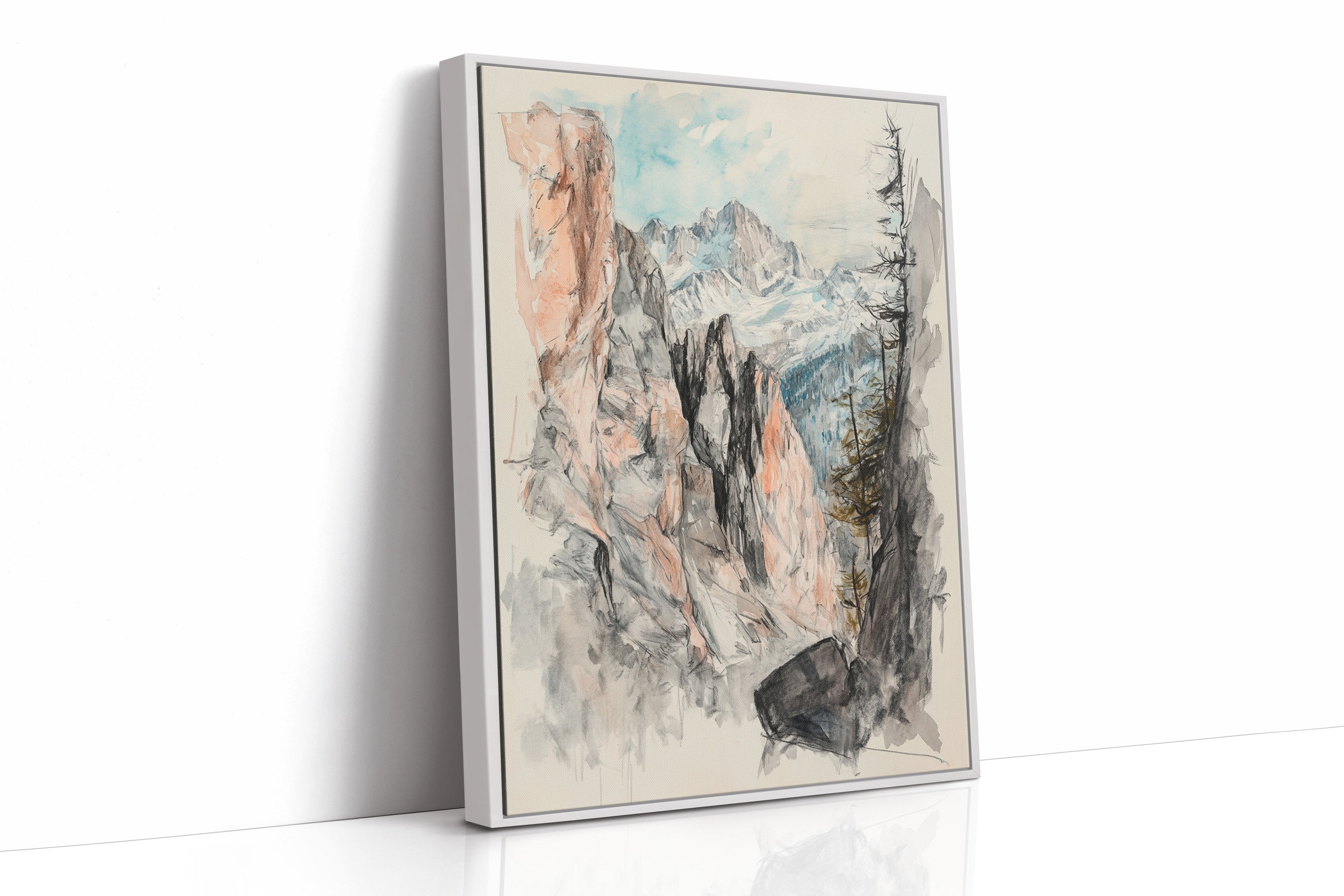 Alpine Canyon Watercolor Print – Mountain Cliff Wall Art