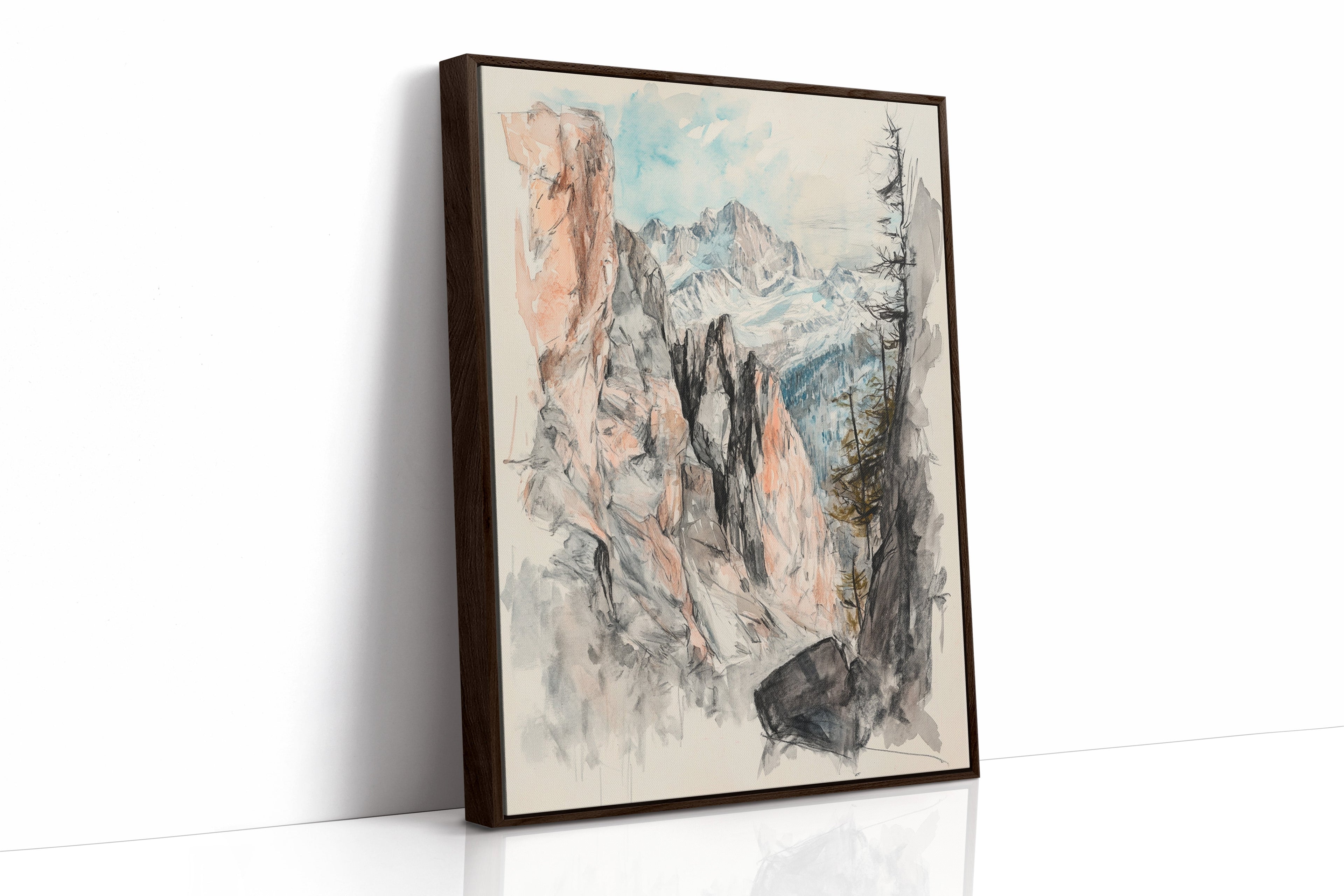 Alpine Canyon Watercolor Print – Mountain Cliff Wall Art