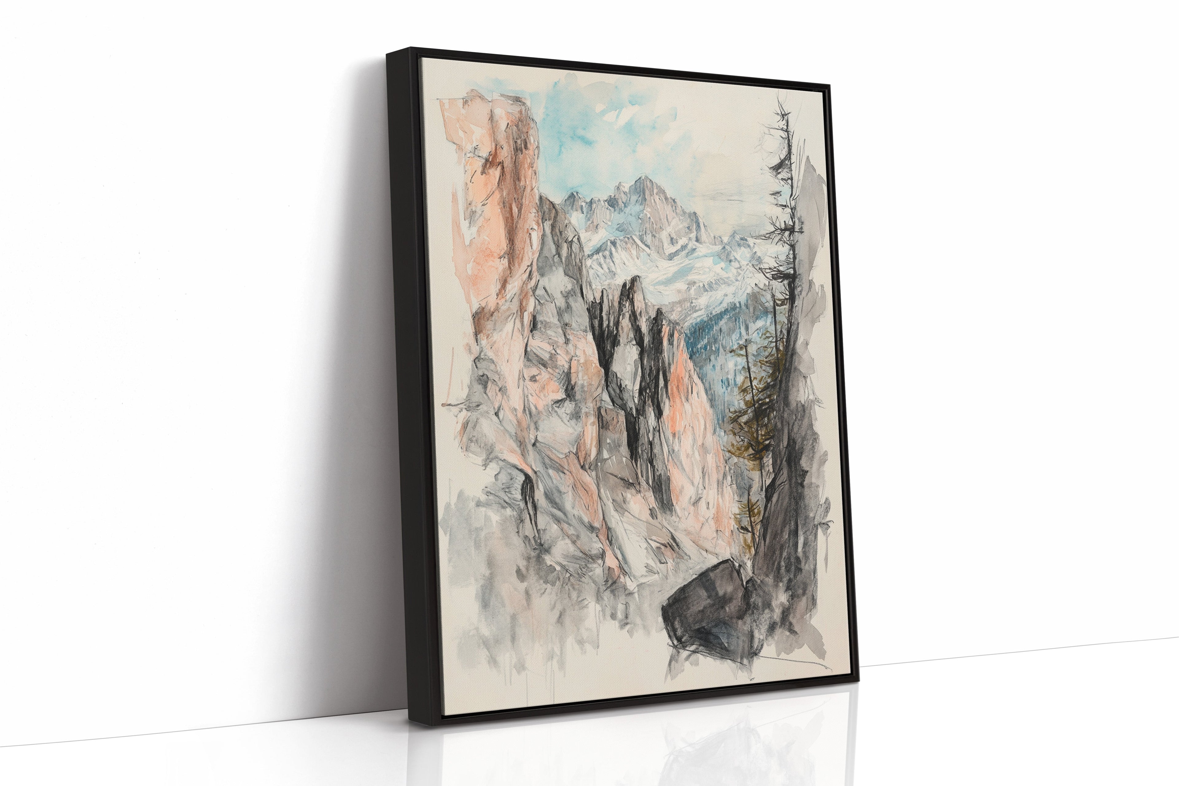 Alpine Canyon Watercolor Print – Mountain Cliff Wall Art